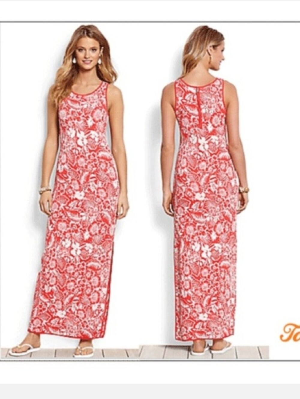 Womens Tommy Bahama Coral & White Floral Tropical Maxi Sweater Dress Retail $168